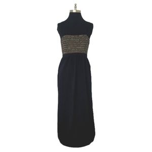 Vtg 60s 70s Goldworm Wool Knit Spaghetti Strap Metallic Maxi Dress 14